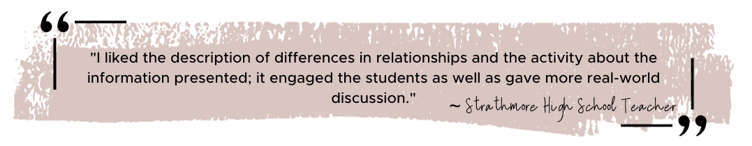 I liked the description of differences in relationships & the activity about the information presented it engaged the students as well as gave more real-world discussion.